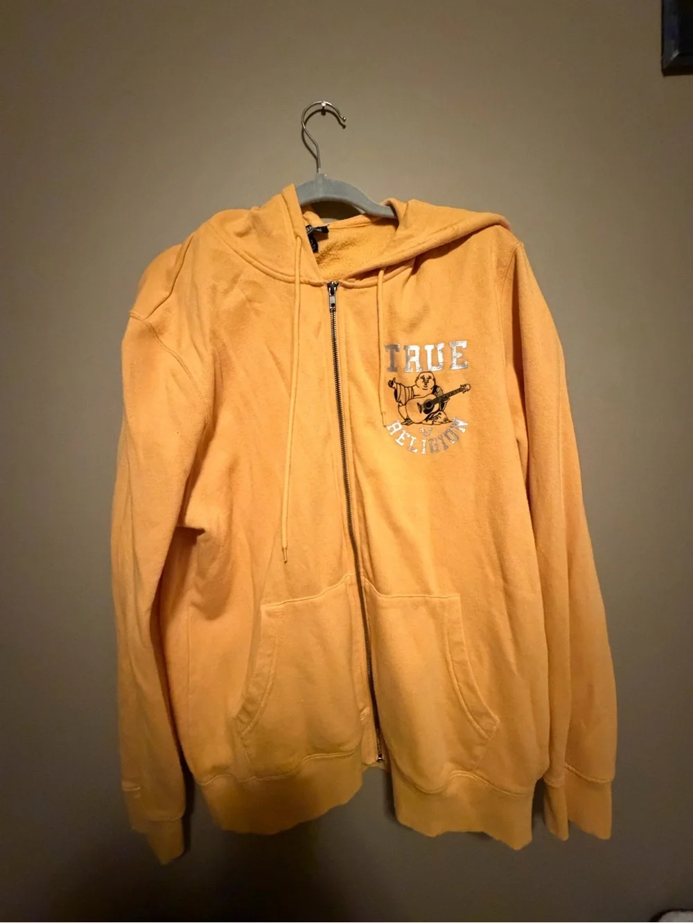True Religion Mustard Zip Front Hoodie with Logo